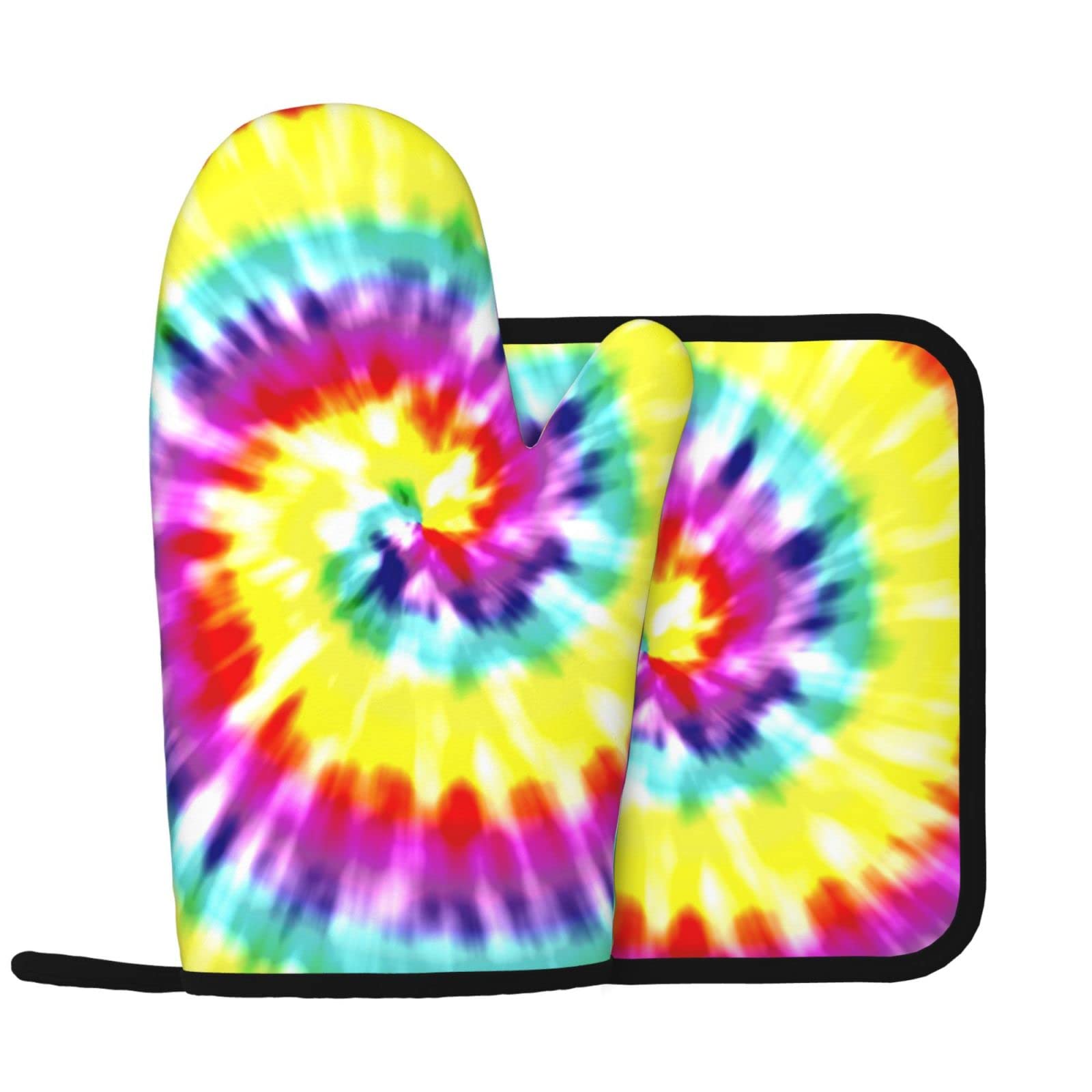 Unique Tie Dye Oven Mitts and Pot Holders Set - Non-Slip Heat Resistant Kitchen Gloves & Pot Pads for Cooking, Baking, Grilling - Perfect for Home Chefs and BBQ Enthusiasts