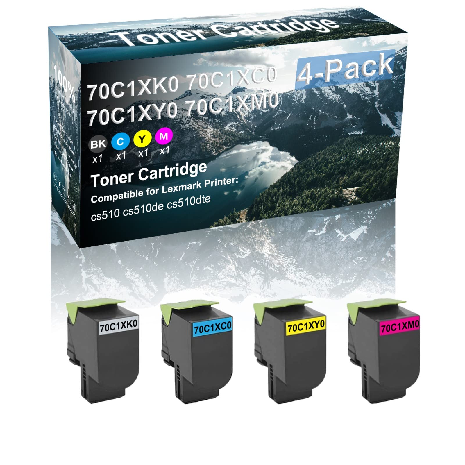 4 Pack (Black+Cyan+Yellow+Magenta) High Yield Compatible Toner Cartridge for Brother HL-L5100D/HL-L5100DN/HL-L5200DW Printers - Replacement for 70C1XK0, 70C1XC0, 70C1XY0, 70C1XM0 - Ideal for Office & Home Printing Needs