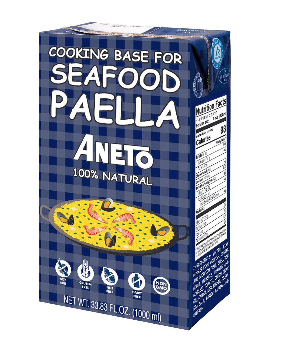 Aneto Seafood Paella Cooking Base Broth - Authentic Spanish Flavor, 33.83 fl oz (6 Pack) - Perfect for Paella, Risotto & Seafood Dishes at Home or Restaurants