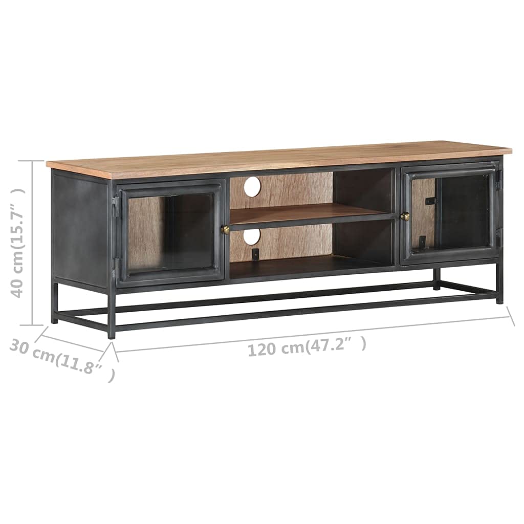 Industrial-Style Acacia Wood TV Stand with Steel Legs - Gray Entertainment Cabinet with Glass Doors & Storage - Perfect for Living Room, Home Theater & Media Organization