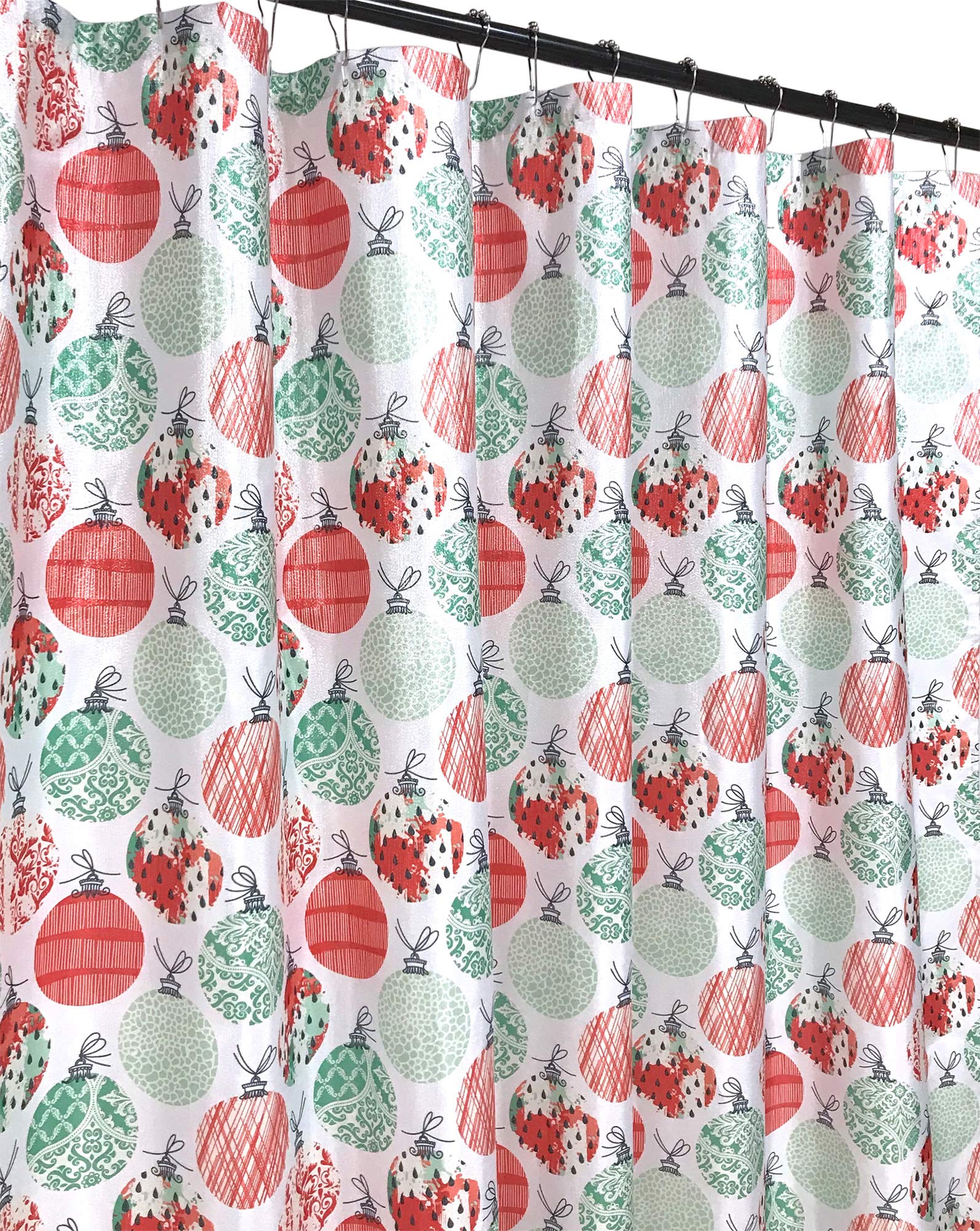 Festive Christmas Fabric Shower Curtain - Red & Green Holiday Design with Lurex Shimmer, Waterproof Bathroom Decor for Xmas Party & Home Celebration (72x72 Inches)