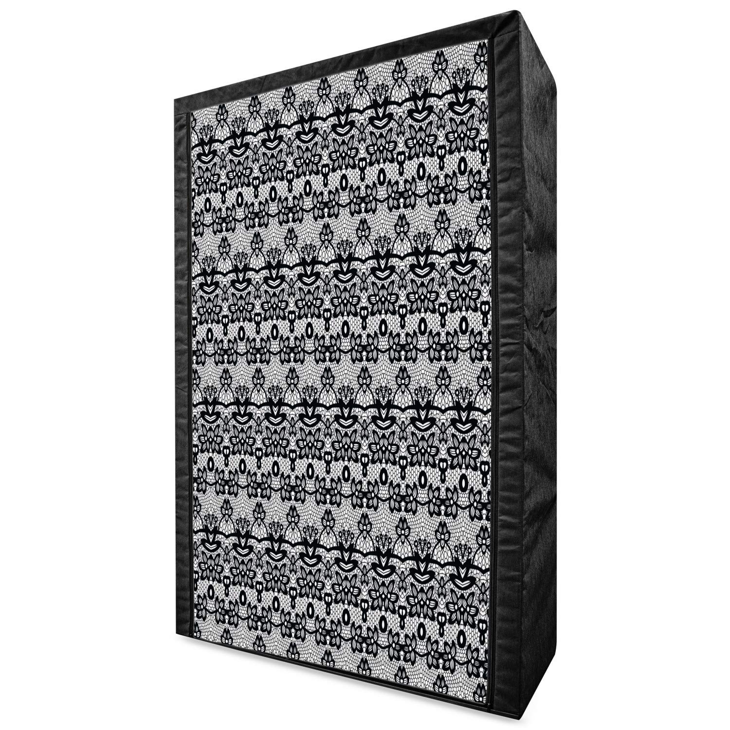 Ambesonne Black and White Portable Fabric Wardrobe - Monochrome Lace Pattern Floral Foliage Medieval Design Closet Organizer with Shelves (42.5 Inch) - Perfect for Bedroom, Closet, Dorm, or Apartment Storage