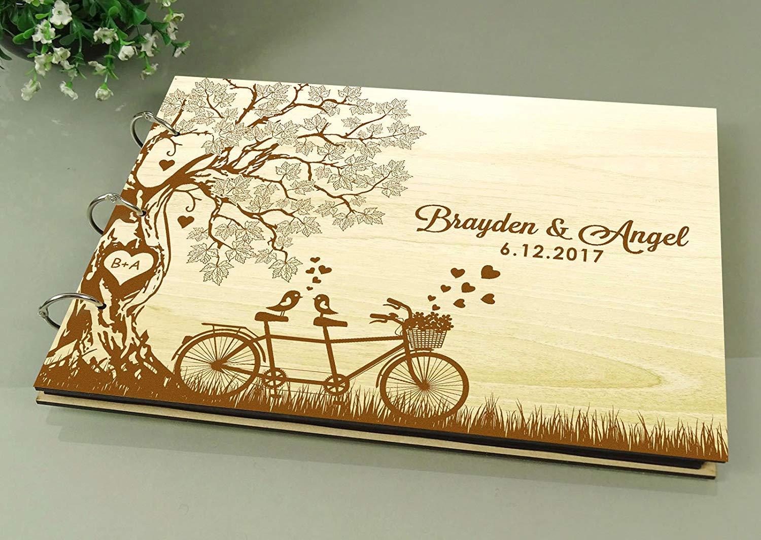 Handmade Personalized Rustic Wooden Wedding Guest Book with Engraved Names - Perfect for Tree-Themed Weddings, Anniversaries & Special Events