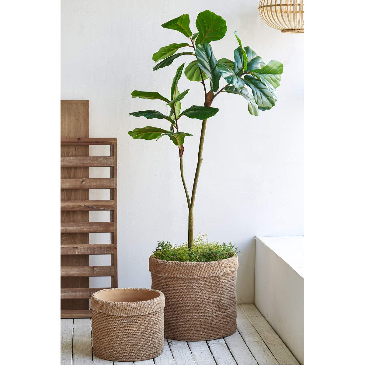 Natural Woven Outdoor Planter Baskets Set of 2 - Rattan Hanging Flower Pots for Patio, Garden & Balcony Decor - Perfect for Indoor Plants, Succulents & Herbs