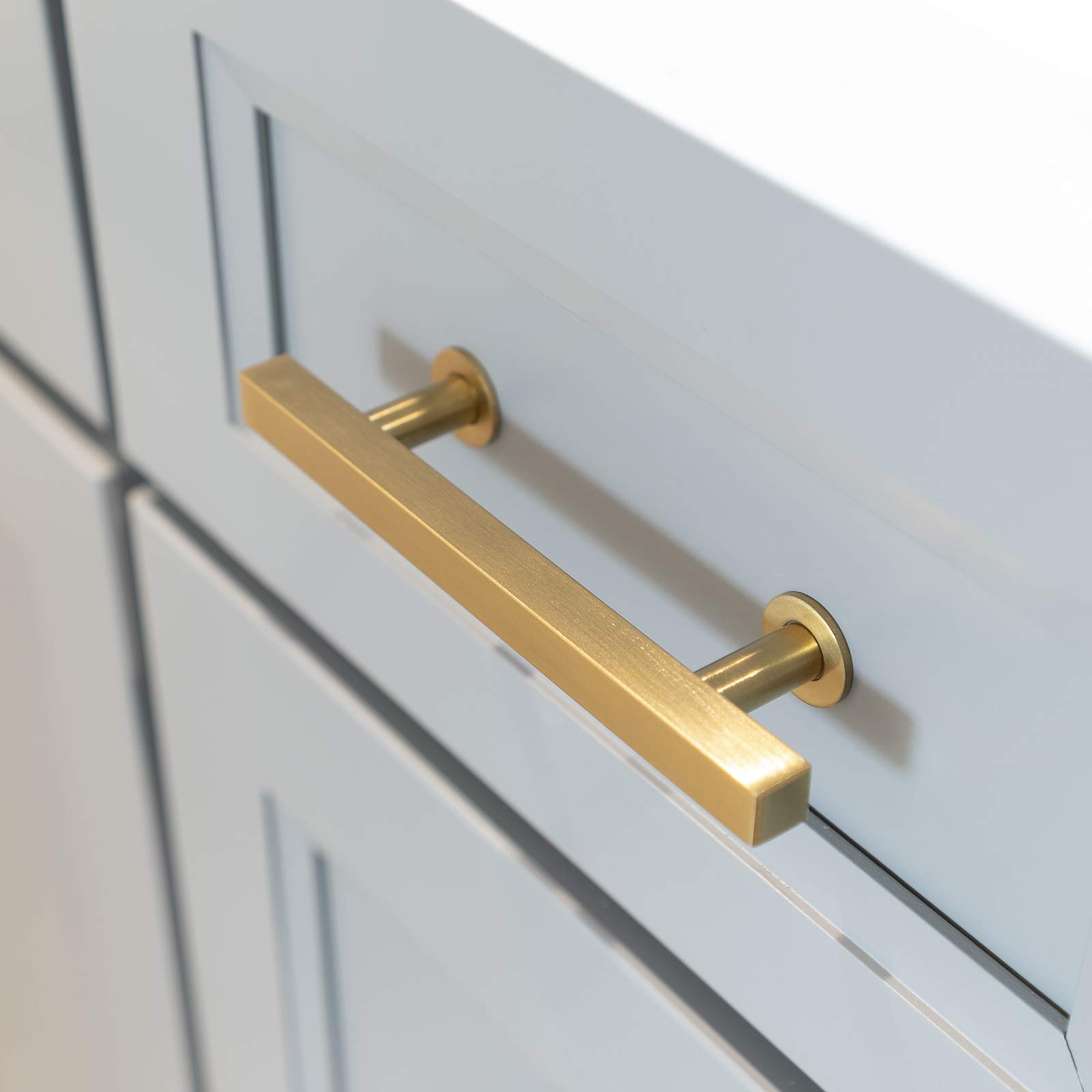 18-Series Gold Satin Brass T-Bar Handles - 10 Pack for Modern Cabinets & Dressers