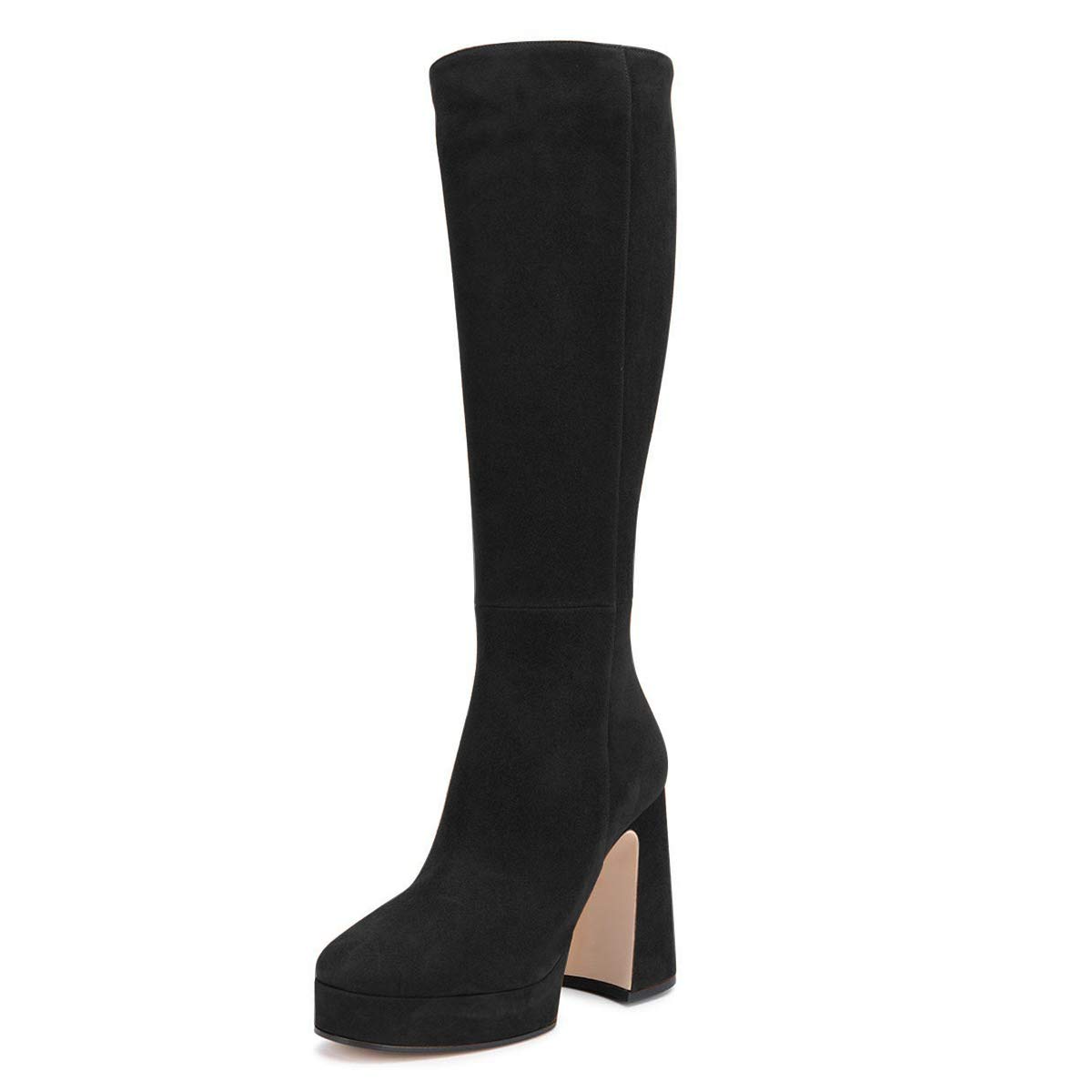 YDN Women's Chunky High Heel Knee High Boots - Round Toe Platform Winter Boots with Side Zipper for Casual & Formal Wear | Perfect for Office, Party, and Winter Outfits