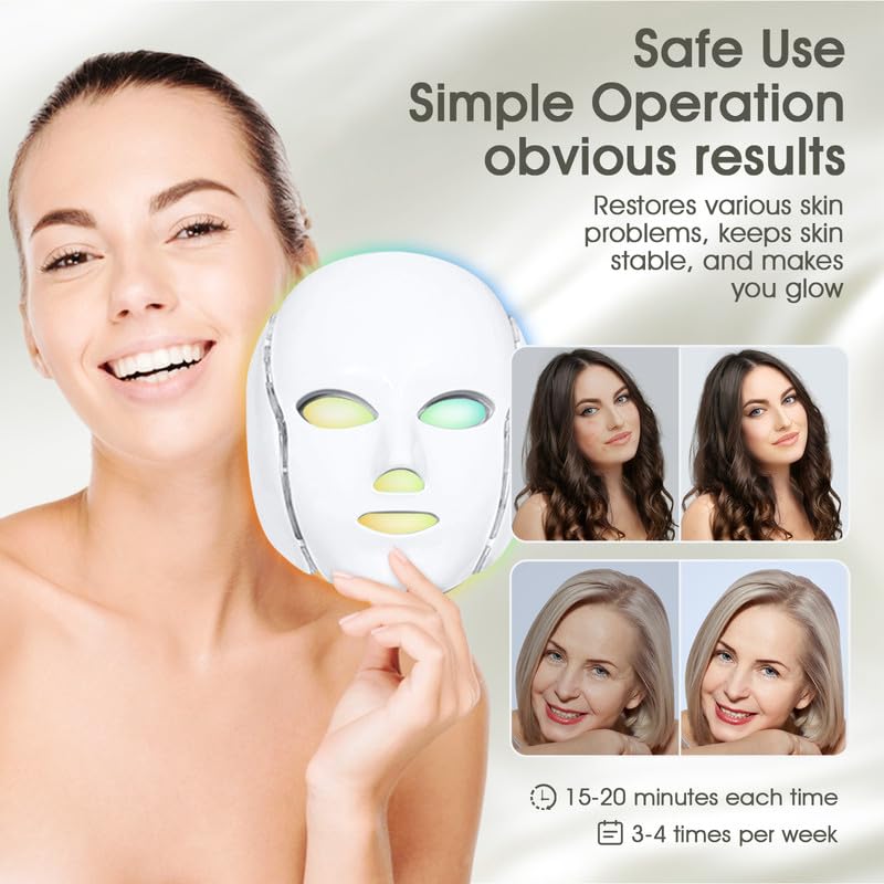 Red Light Therapy Mask for Face - 7 Color LED Light Therapy Facial Mask for Anti-Aging & Skin Rejuvenation | At-Home Skincare Treatment for Wrinkles, Acne & Glowing Skin
