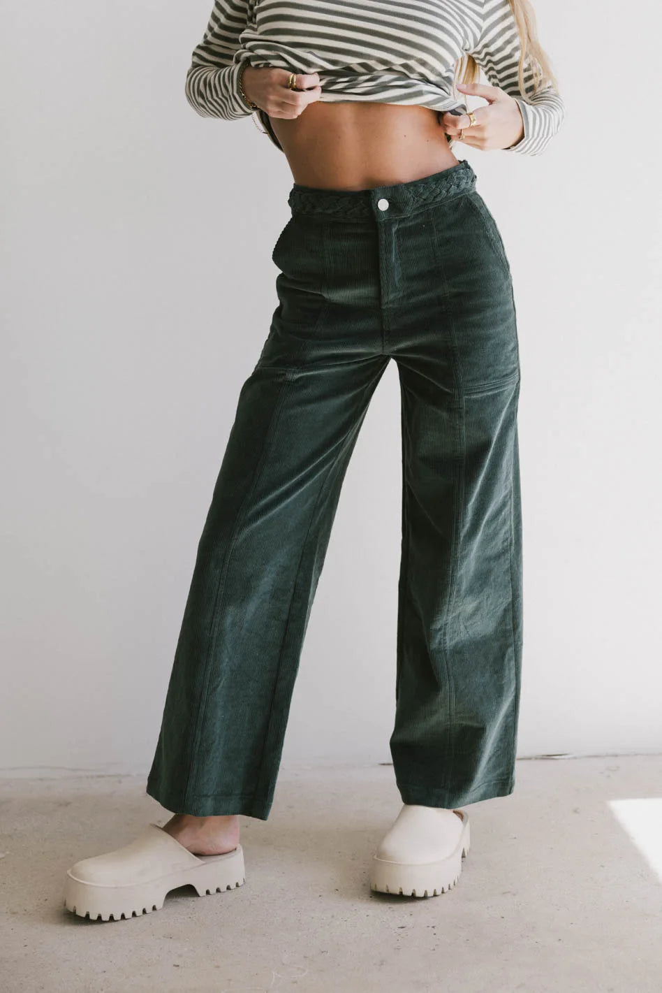 Ariella Women's Corduroy Pants in Teal Green - Comfortable Stretch Fit for Casual Wear & Fall Fashion - Final Sale