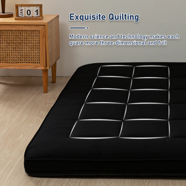 MAXYOYO Padded Japanese Floor Mattress - Black Foldable Roll Up Futon for Bedroom, Guest Room & Travel | Comfortable Floor Sleeping Mat for Adults & Kids