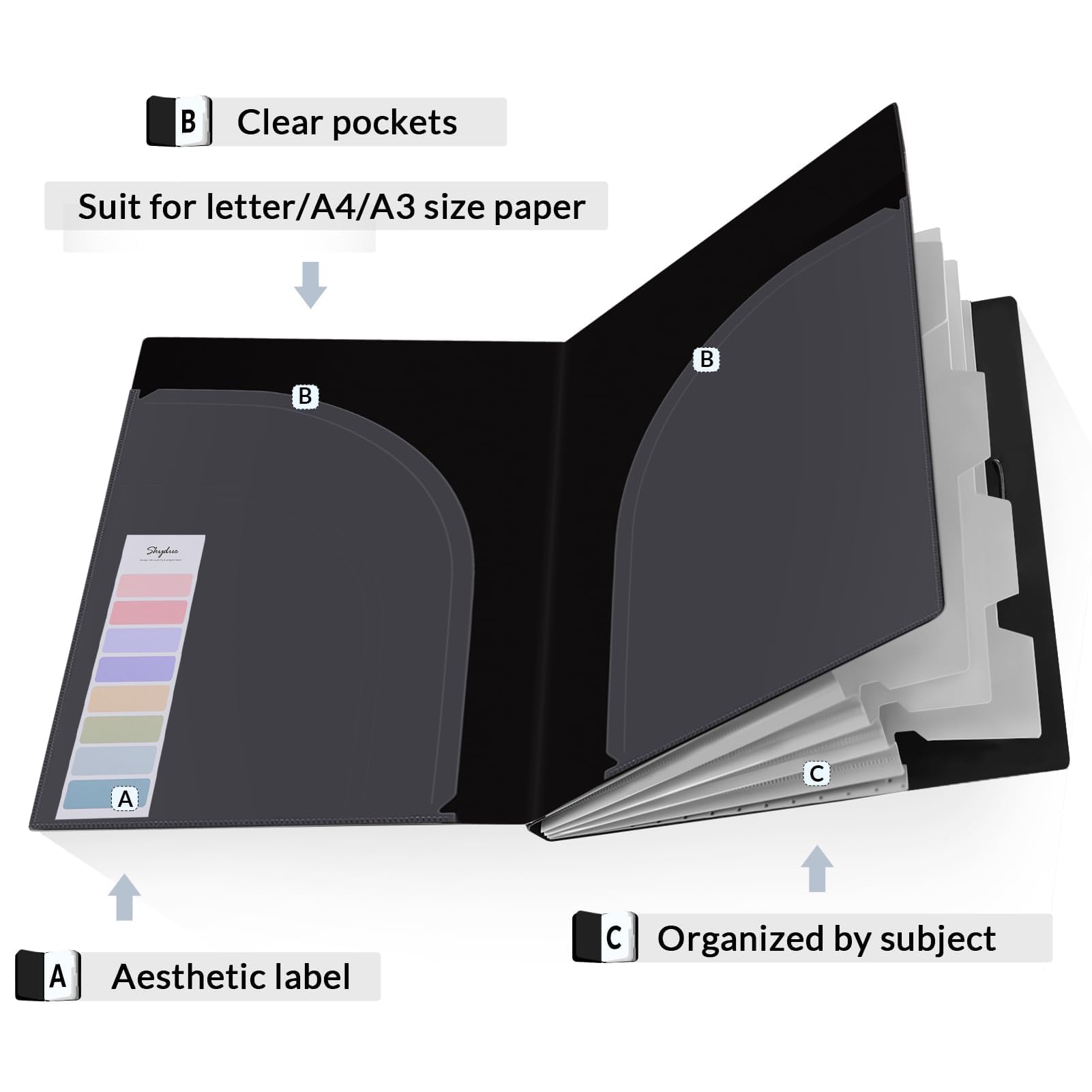 SKYDUE 5-Pocket Expanding File Organizer - Portable Accordion Folder for Documents, Papers, Receipts | School, Office & Home Organization Supplies (Black) | Perfect for Students, Teachers & Professionals
