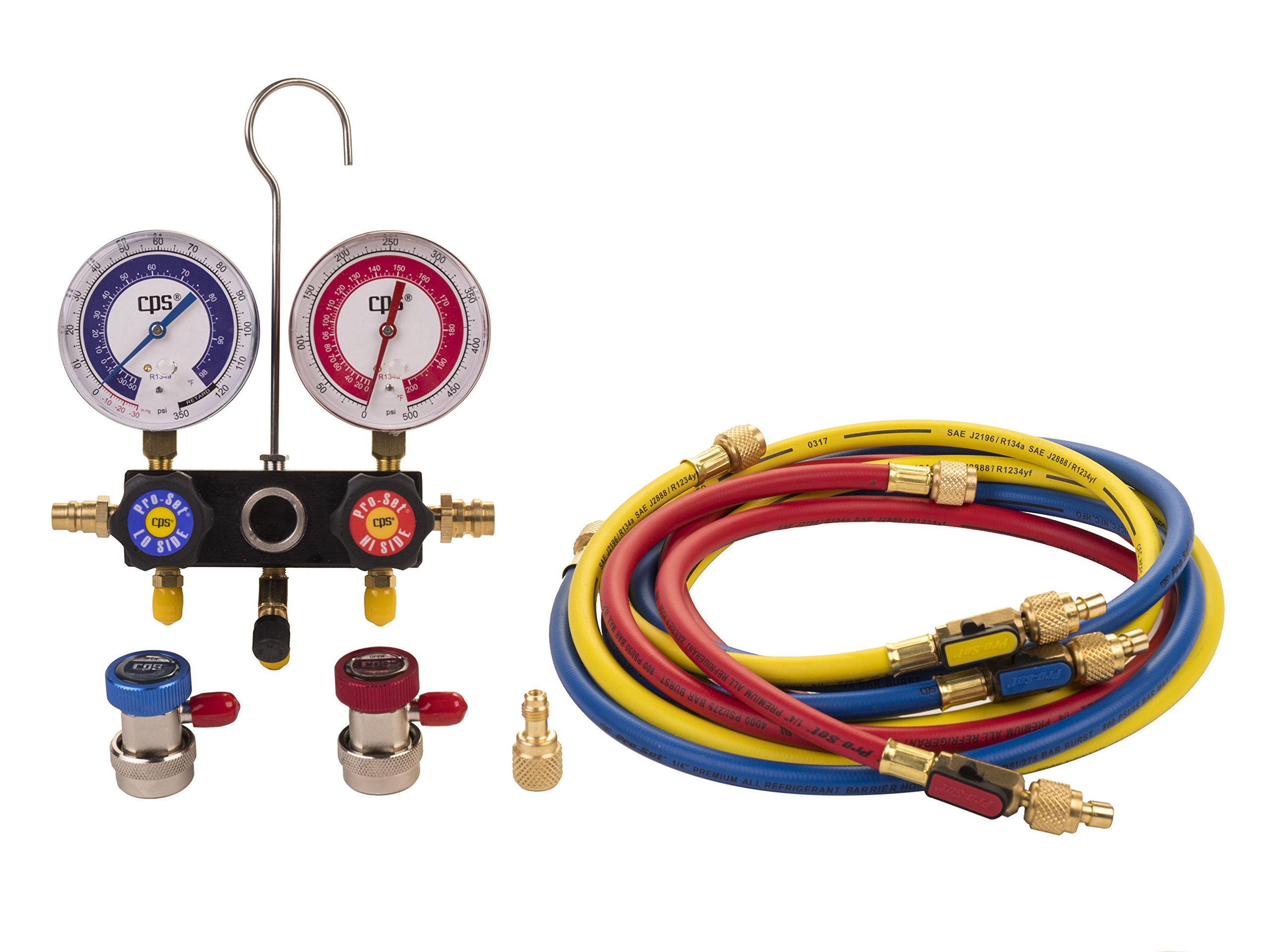 CPS MA1234 Professional AC Manifold Gauge Set with Hoses - Compatible with R-12 & R-134A Refrigerants - Perfect for Automotive AC Repair and Maintenance