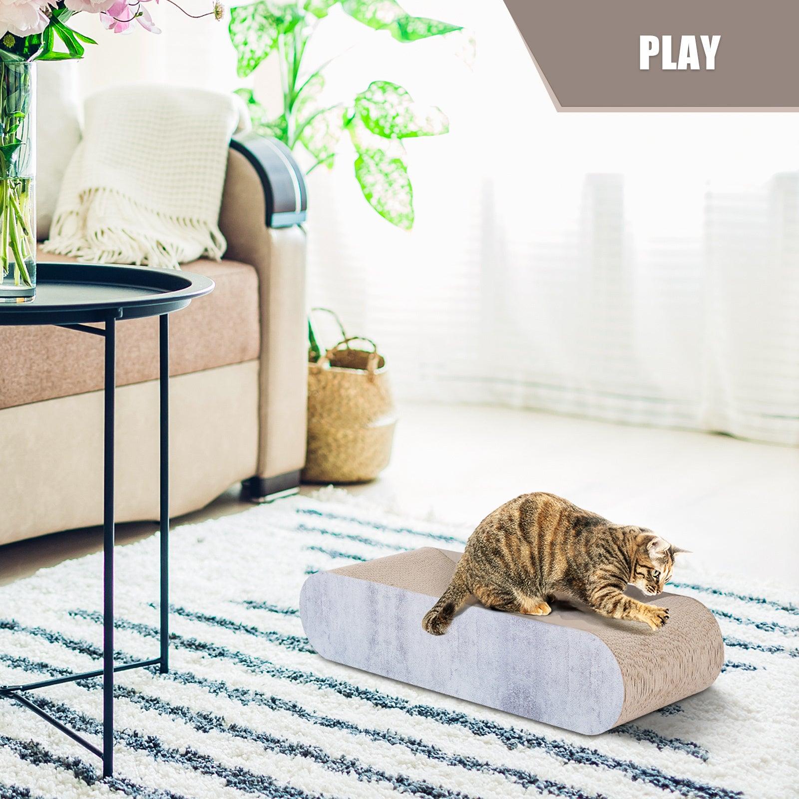 Premium Cat Scratcher Lounge Bed - Durable Bone-Shaped Cardboard Scratching Pad for Cats | Recyclable & Reversible Furniture Protector | Grey Pet Accessory for Home, Office & Playtime
