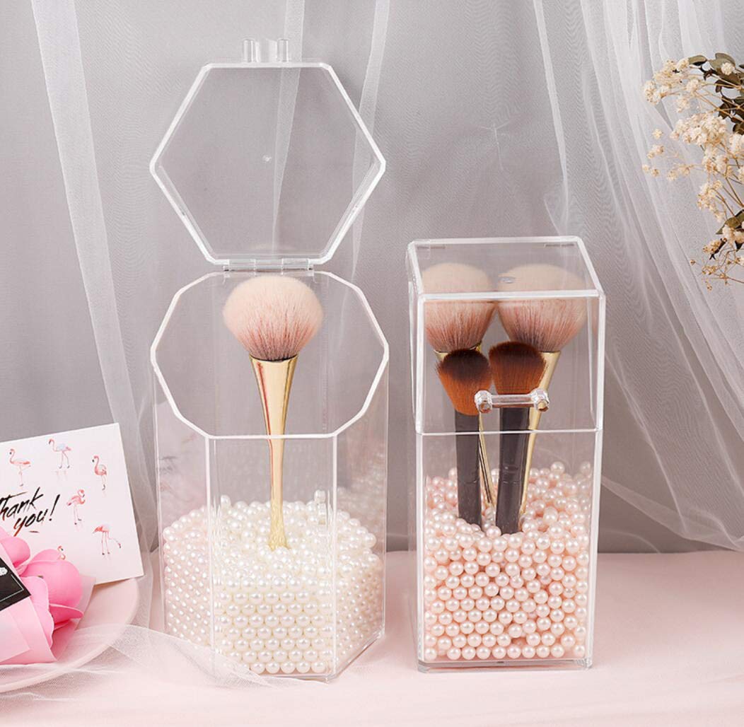 1PC Clear Acrylic Makeup Brush Holder with Lid - Waterproof Cosmetic Brush Organizer & Storage Display Case for Vanity, Dressing Table, Bathroom Countertop - Perfect for Travel & Home Makeup Organization