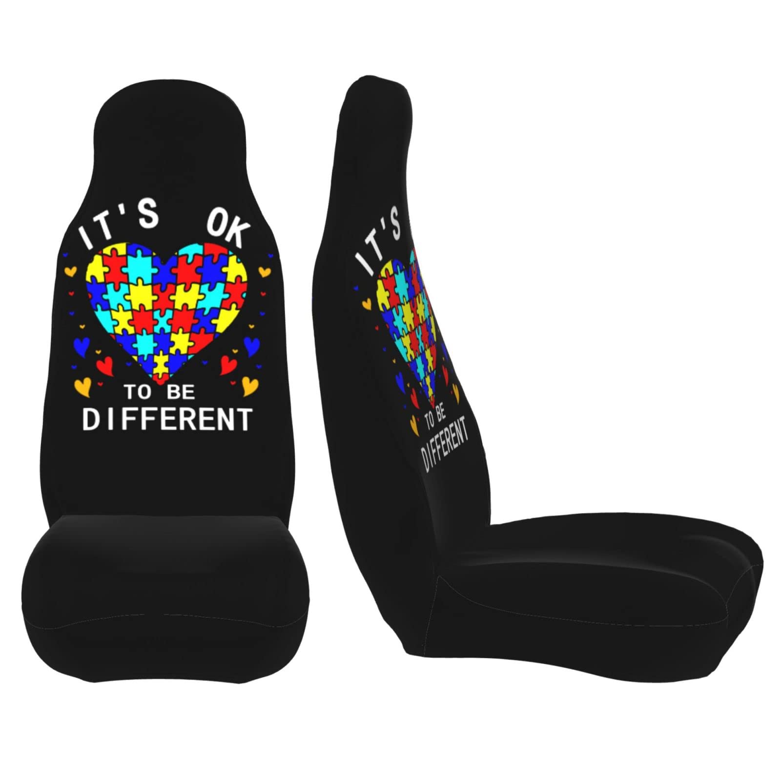 DARLEKS Autism Awareness Car Seat Cover - 'It's Ok to Be Different' Pattern, Universal Fit for Cars, Trucks, Vans & SUVs (2-Piece Set) | Interior Protection & Style Accessory for Daily Commutes, Road Trips & Family Travel