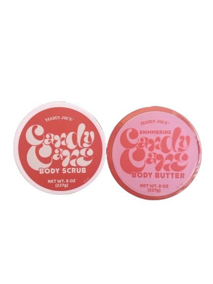 Trader Joe's Shimmering Candy Cane Body Butter & Scrub Gift Set - 8 oz Each - Moisturizing & Exfoliating Holiday Skincare Duo for Christmas Gifts & Winter Self-Care