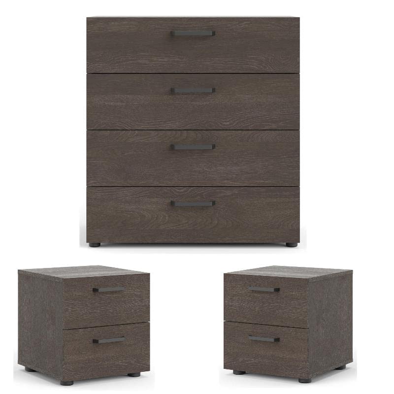 Home Square 3-Piece Bedroom Set - Dark Chocolate Finish Dresser with 4 Drawers & 2 Nightstands | Complete Bedroom Furniture for Master Bedroom, Guest Room & Apartment