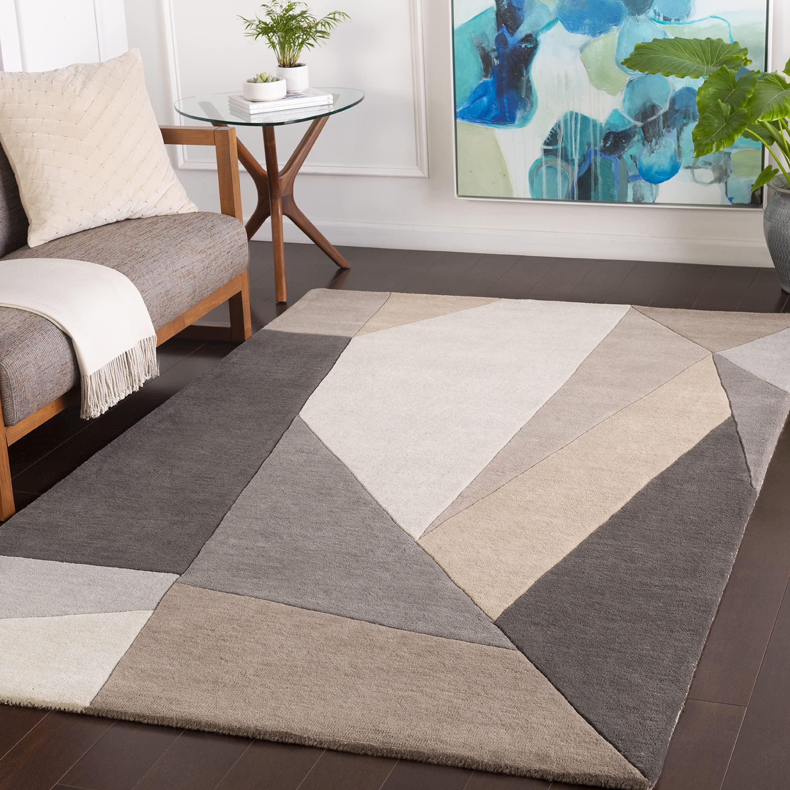 Premium 5x8 Modern Wool Area Rug - Soft Charcoal Grey & Brown Handmade Carpet for Living Room, Bedroom, Kitchen | Non-Slip & Durable Floor Mat for Home Decor, Office, Dining Area (5' x 8')