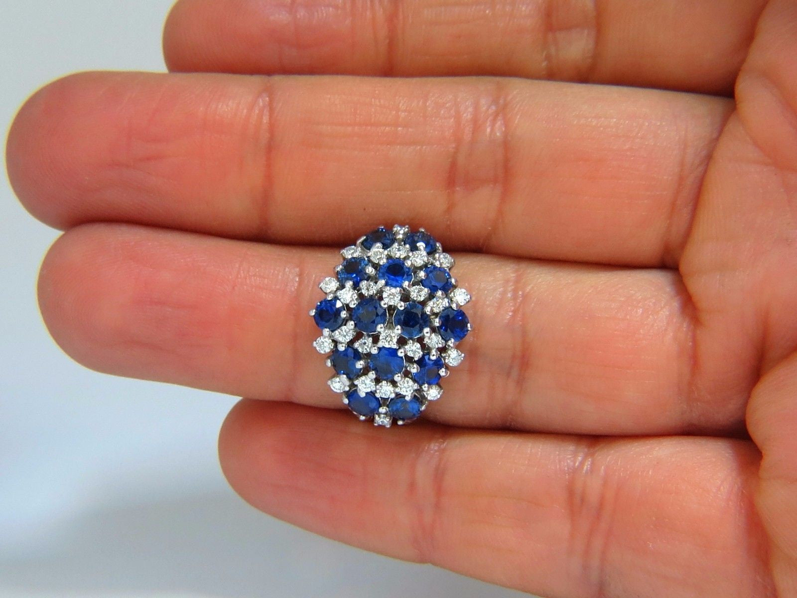 3.60ct Natural Blue Sapphire & Diamond Cocktail Ring in 14K Gold - Elegant Dome Split Shank Design for Evening Parties, Weddings & Special Occasions