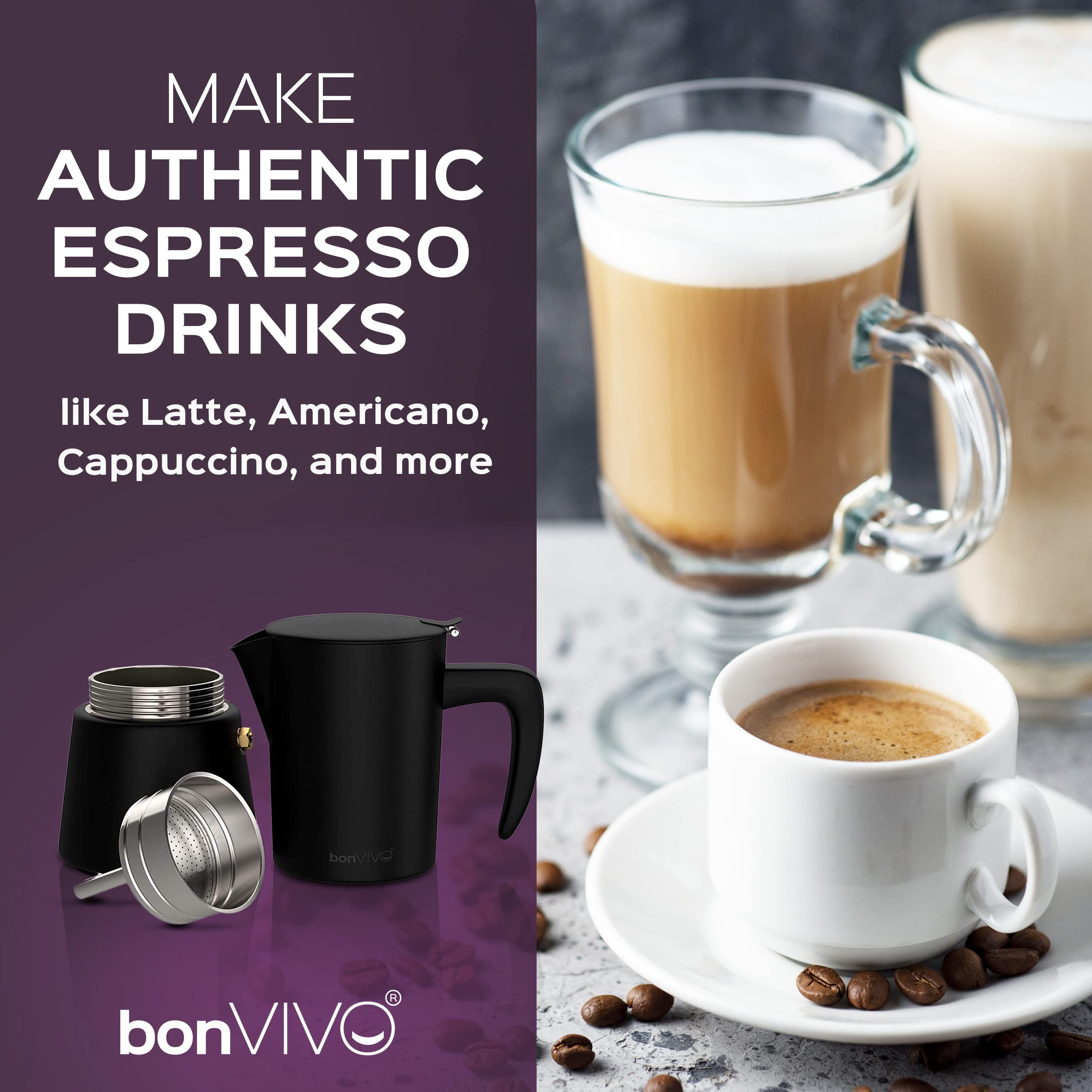 bonVIVO Intenca Stovetop Espresso Maker - Premium Italian Moka Pot for Rich Coffee, 10 oz Stainless Steel Espresso Machine (5-6 Cups) with Red Finish - Perfect for Home Brewing, Camping & Gifts