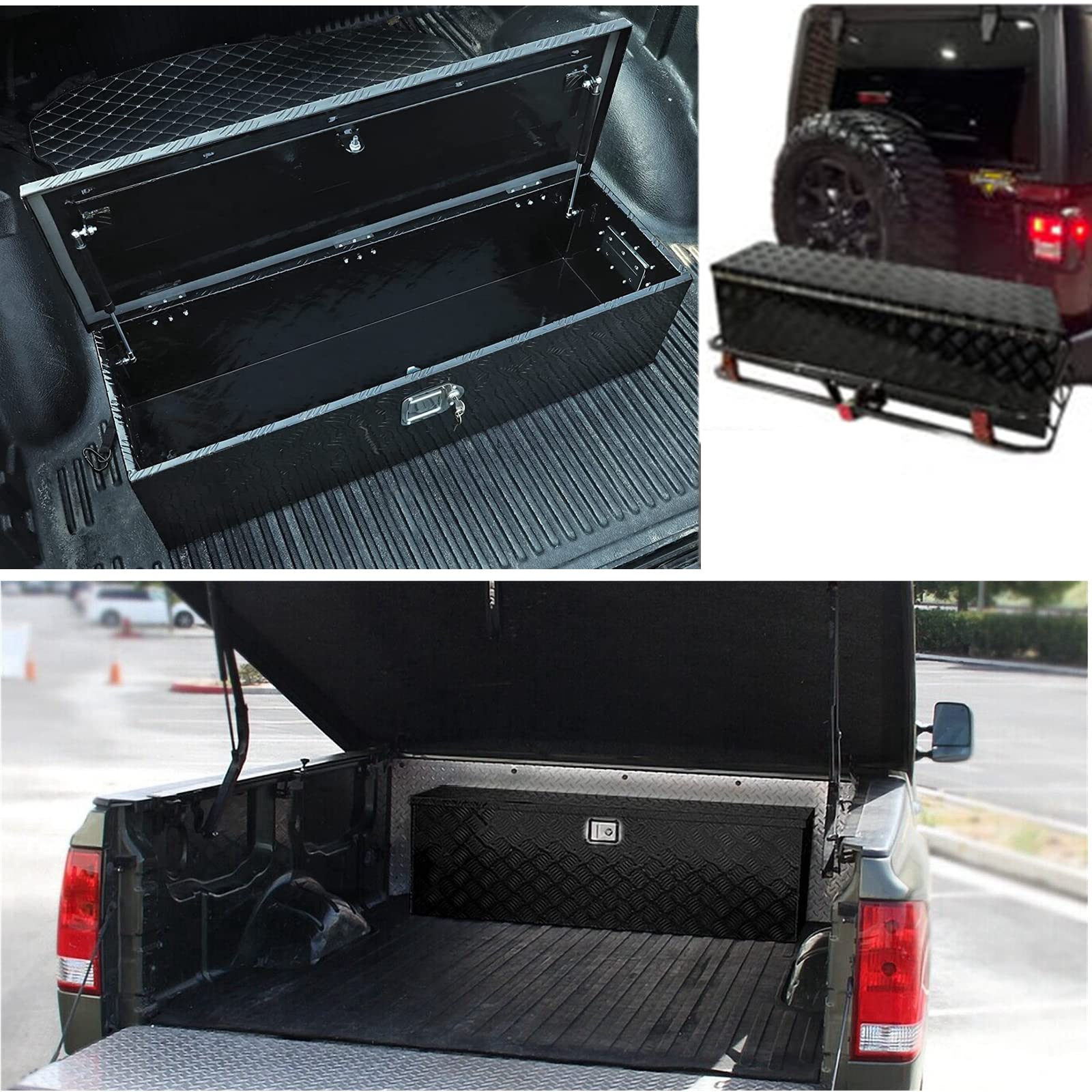 44 Inch Aluminum Black Plated Truck Tool Box - Waterproof Underbed Storage with Lock & Key for Pickup Trucks, RVs, ATVs & Trailers (44