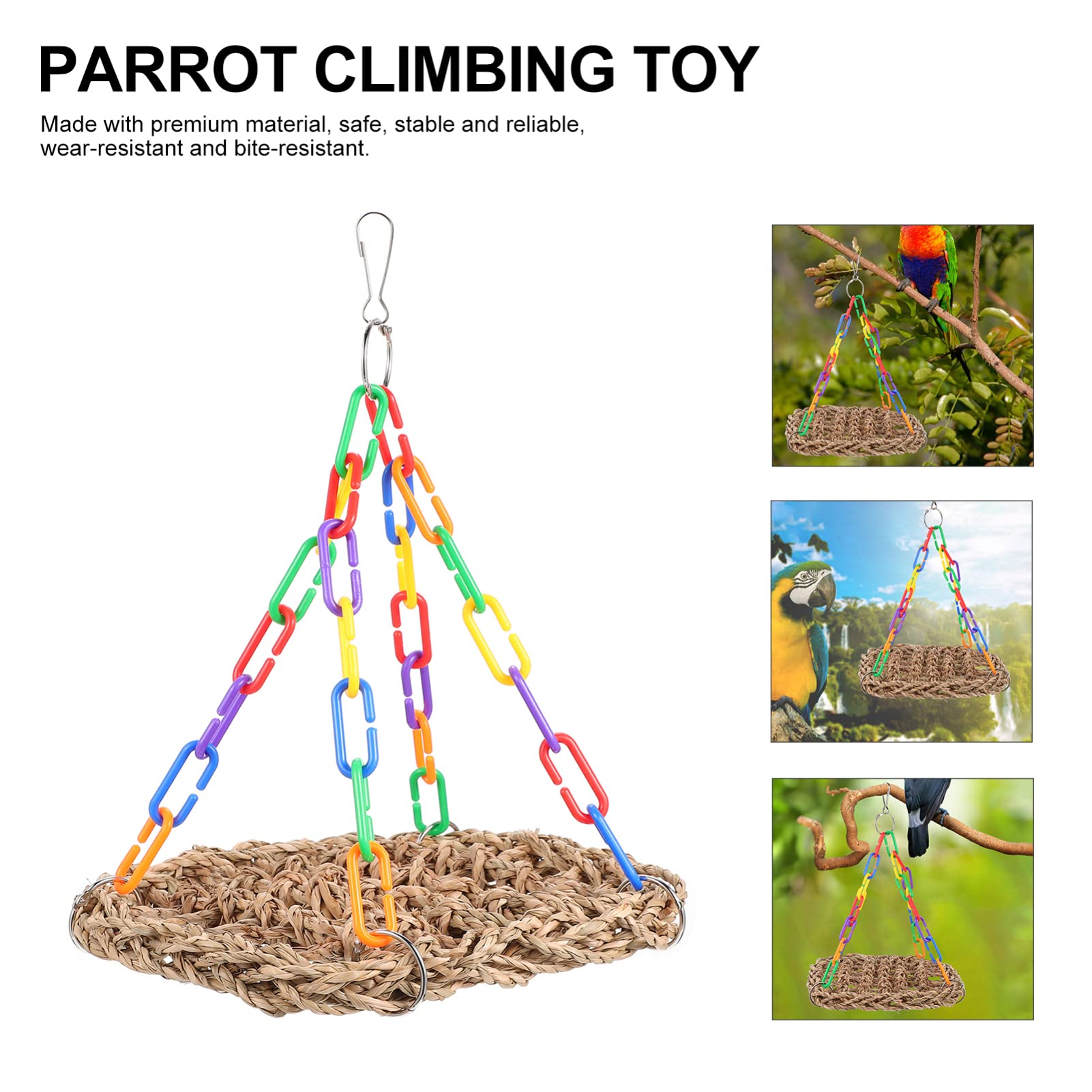 POPETPOP Bird Cage Swing - Woven Bird Perch for Budgies & Parakeets - Natural Wooden Chew Toy & Shredder - Hammock & Climbing Accessories for Parrots - Safe Teng Grass Plaything - Perfect for Cage Enrichment & Playtime