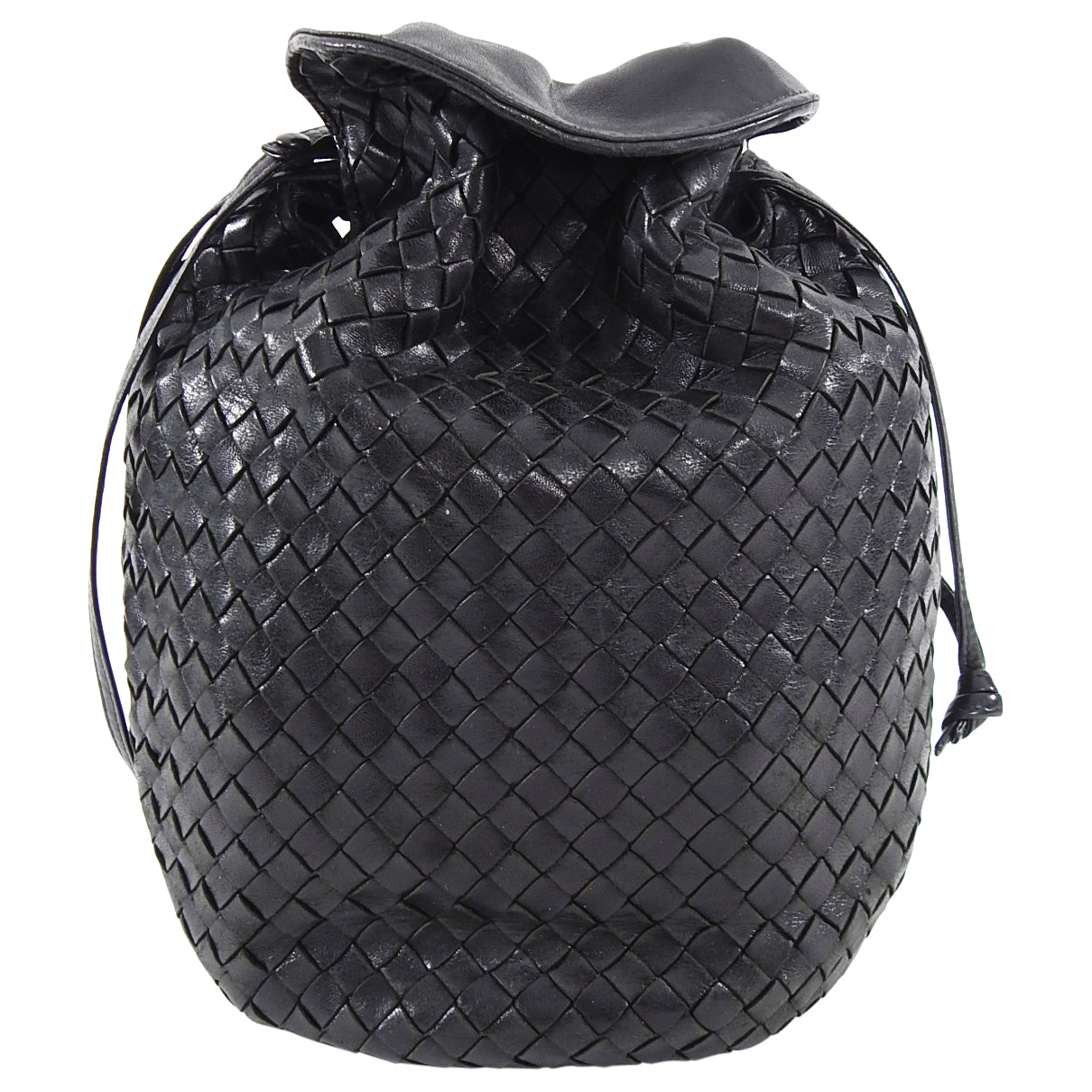 Bottega Veneta Vintage Black Intrecciato Leather Drawstring Bag - Luxury Crossbody Purse for Women | Perfect for Date Night, Travel & Everyday Use