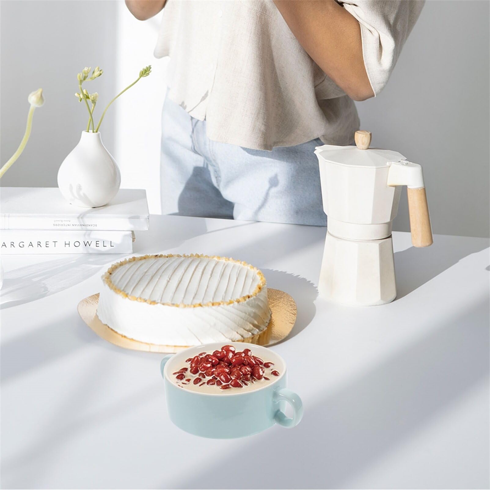 Premium Hemoton Double Handle Soup Bowl - Microwave & Dishwasher Safe Ceramic Serving Dish for Rice, Dessert, Pudding | Ideal for Restaurants, Home Kitchens & Entertaining