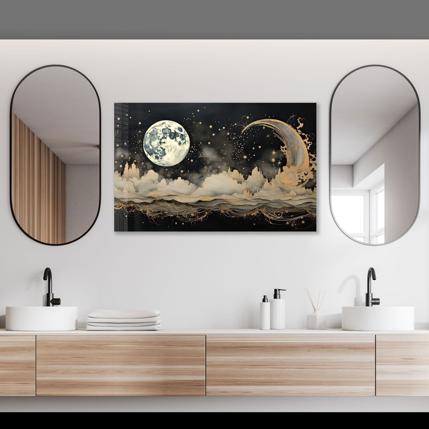 Moonlight Tempered Glass Wall Art - Elegant Illustrated Home Decor for Living Room, Bedroom & Office
