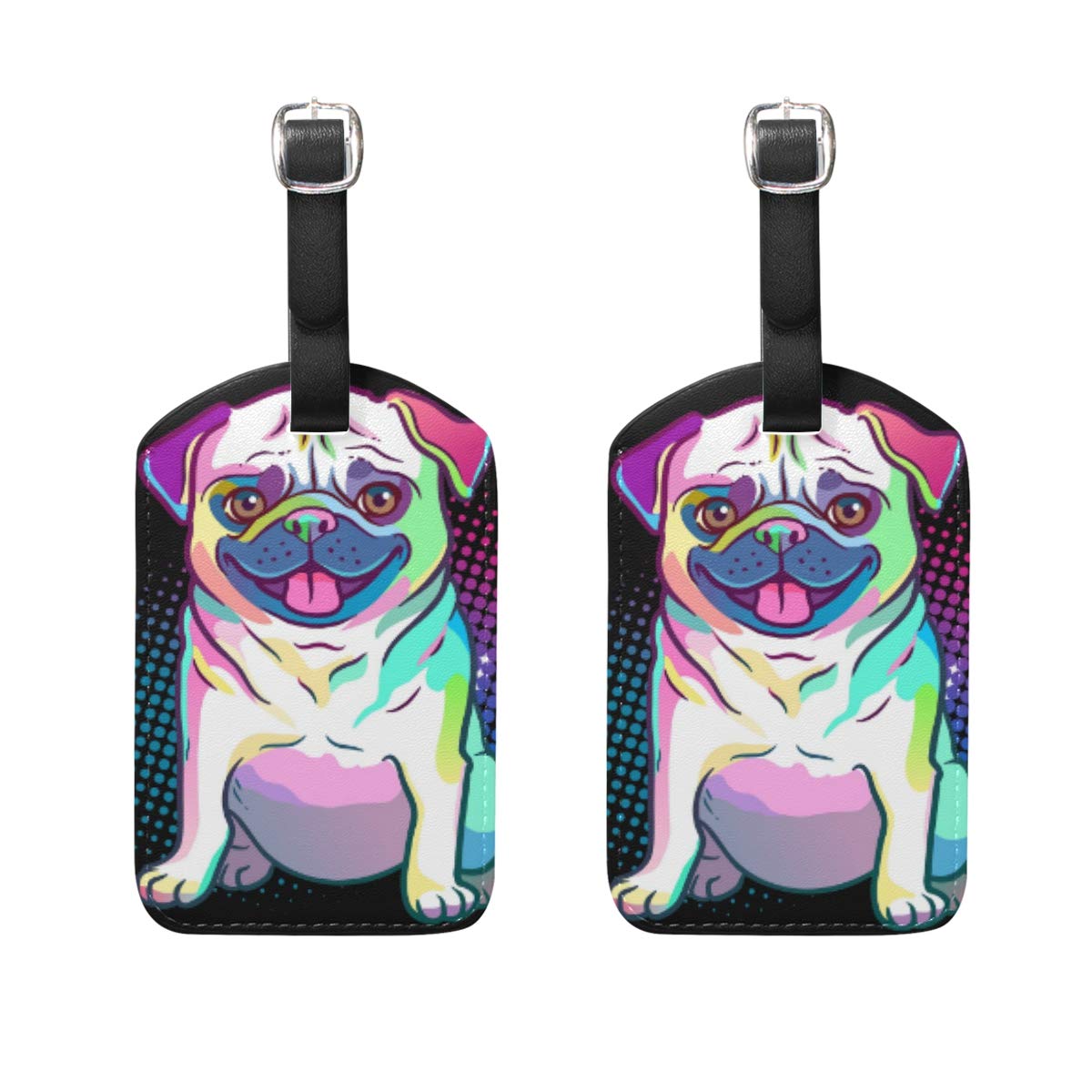 2 Sets Pug Dog Luggage Tags - Pop Art Style Travel ID Tags for Suitcases, Handbags & Backpacks | Durable & Stylish for Airports, Vacations & Business Trips