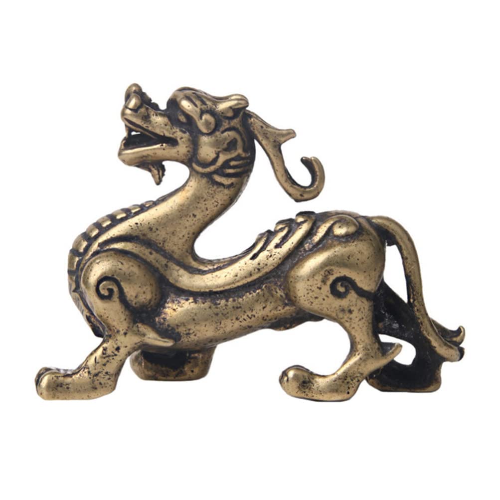 EXCEART Feng Shui Kylin Statue - Brass Wealth & Prosperity Ornament for Home, Office, Tea House - Attract Good Fortune & Positive Energy - Perfect for Desk Decor, Gift Giving & Meditation Spaces