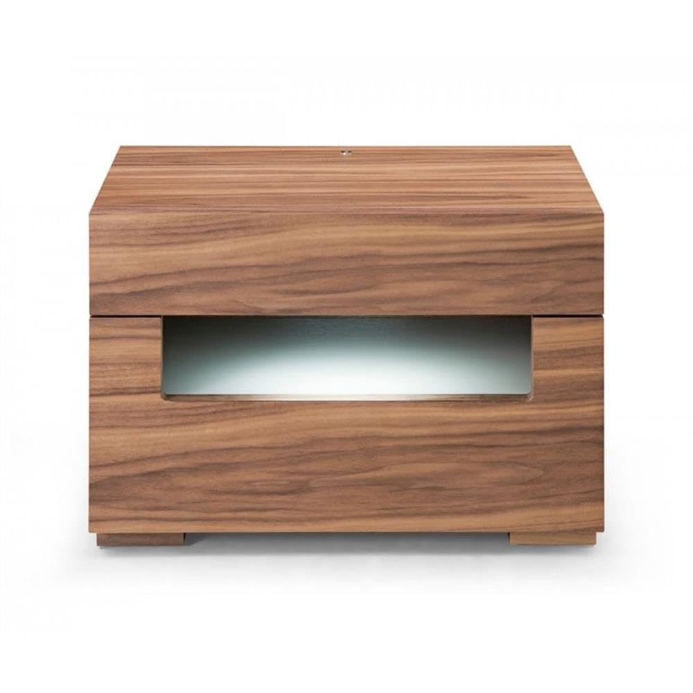 Modern Walnut Nightstand with 2 Drawers - Kymm Collection Contemporary Bedroom Furniture, Veneer Finish for Bedside Storage & Organization | Perfect for Small Spaces, Guest Rooms & Apartment Living