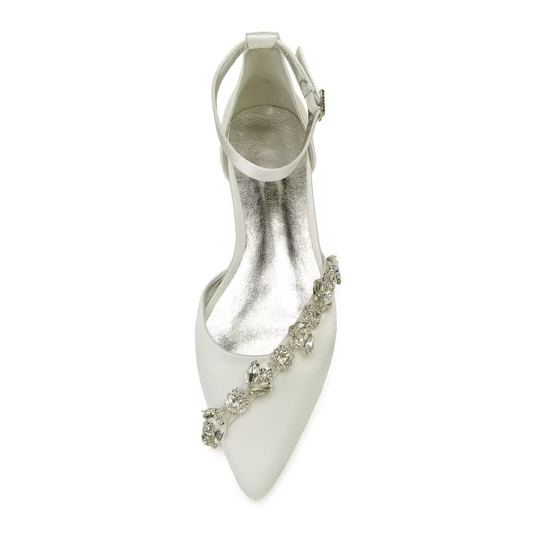 Elegant Satin Rhinestone Wedding Shoes for Bride – Pointed Toe Bridal Flats for Formal Dresses | Perfect for Church Ceremonies, Reception Parties & Bridal Showers