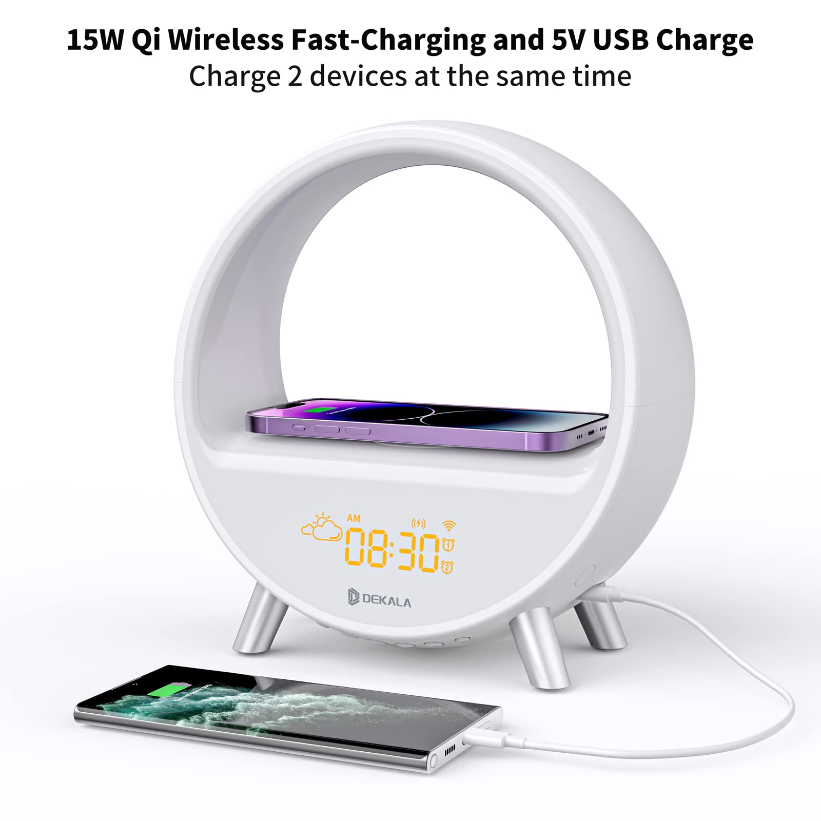 Dekala Sunrise Alarm Clock with 15W Fast Wireless Charging, Sunset Simulation & White Noise Sound Machine, Smart Ambient Lamp with Gradual Sunrise, WiFi & Touch Control - Perfect for Bedroom, Office, Meditation & Relaxation