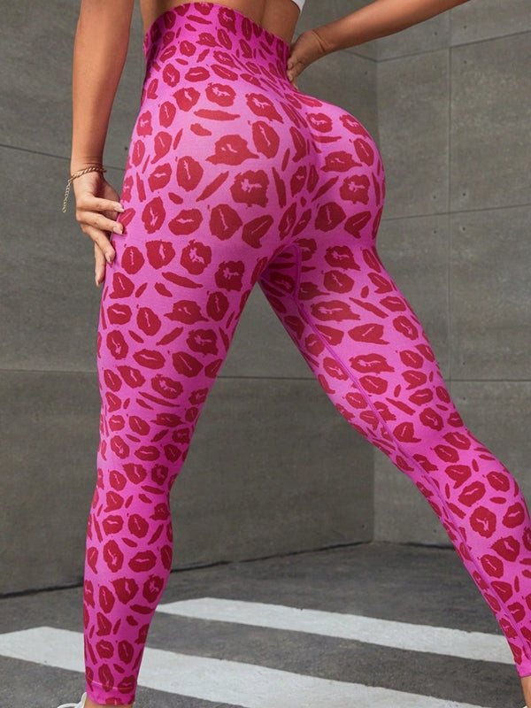 ZASUWA Women's High Waisted Scrunch Butt Lifting Leggings - Sexy Heart Leopard Print Yoga Pants for Workout, Running & Gym - Tummy Control & Booty Enhancement Activewear