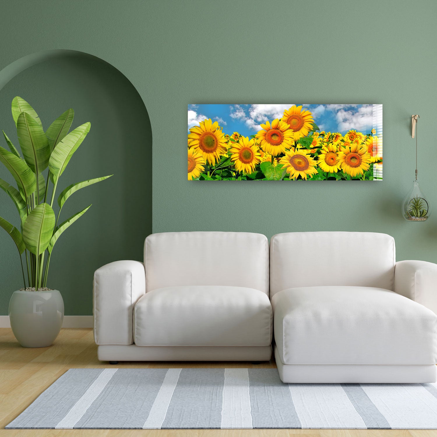 Happy Sunflowers Panoramic Wall Art - Vibrant Floral Decor for Living Room, Bedroom & Office - Perfect for Home & Office Decor