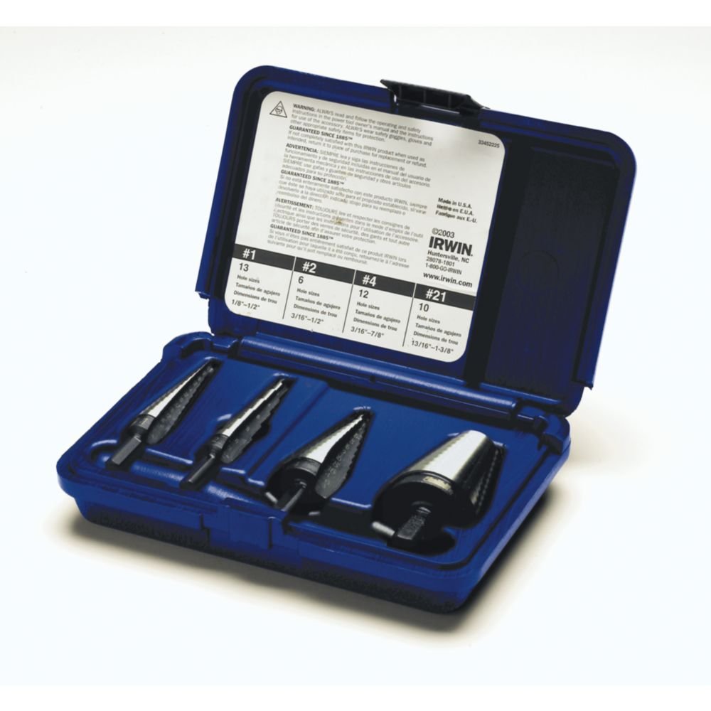 **Irwin Tools IRWIN 4-Piece Step Drill Bit Set (10225) - High-Speed Steel, Multi-Purpose for Metal, Wood & Plastic - Perfect for DIY, Home Improvement & Electrical Projects**
