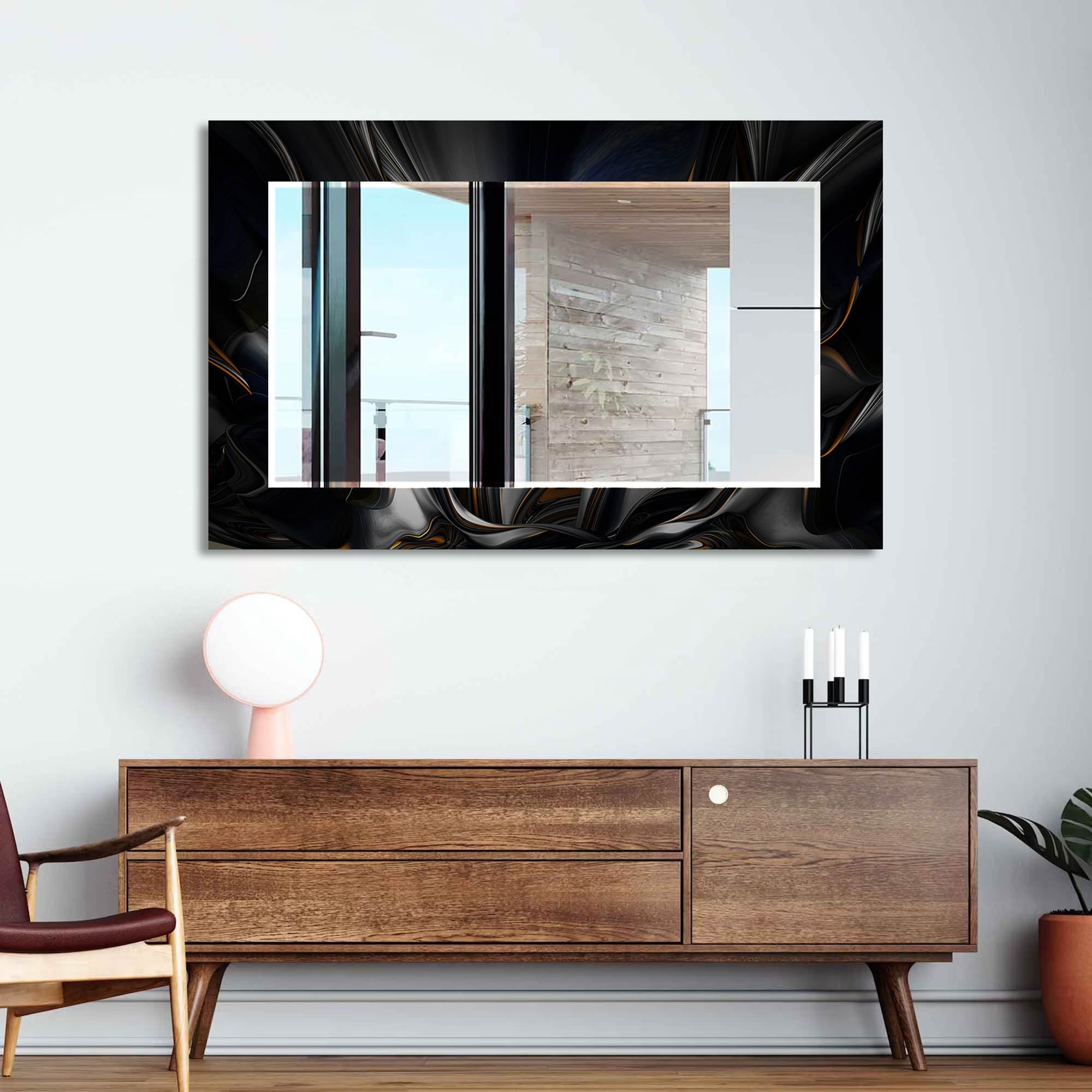 Abstract Floral Tempered Glass Mirror - Elegant Wall Decor for Bedroom, Living Room & Bathroom | Shatterproof & Stylish Home Accent