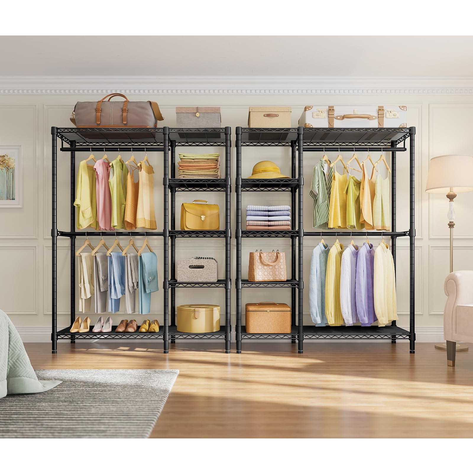 VIPEK V7 Heavy Duty 5-Tier Garment Rack with Shelves - 670lbs Capacity Freestanding Closet Organizer | Portable Metal Clothing Rack for Bedroom, Laundry Room, Retail Store & Garage Storage (Black)
