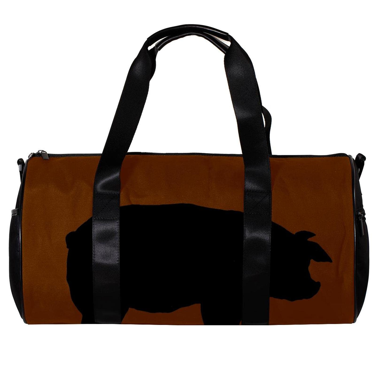Premium Gym Duffle Bag for Men & Women - Waterproof Overnight Weekender Carry On Travel Bag with Pig Shadow Print in Brown | Perfect for Workouts, Travel & Weekend Getaways