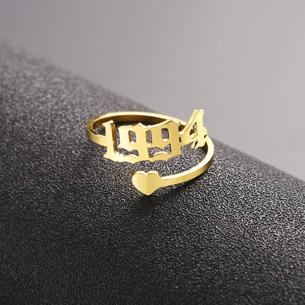 SKQIR Adjustable Open Year Ring for Women - Initial & Birth Year Promise Ring, Engagement & Wedding Band in Gold/Silver Stainless Steel - Dainty Jewelry Gift for Her | Perfect for Anniversaries, Valentine's Day & Special Occasions