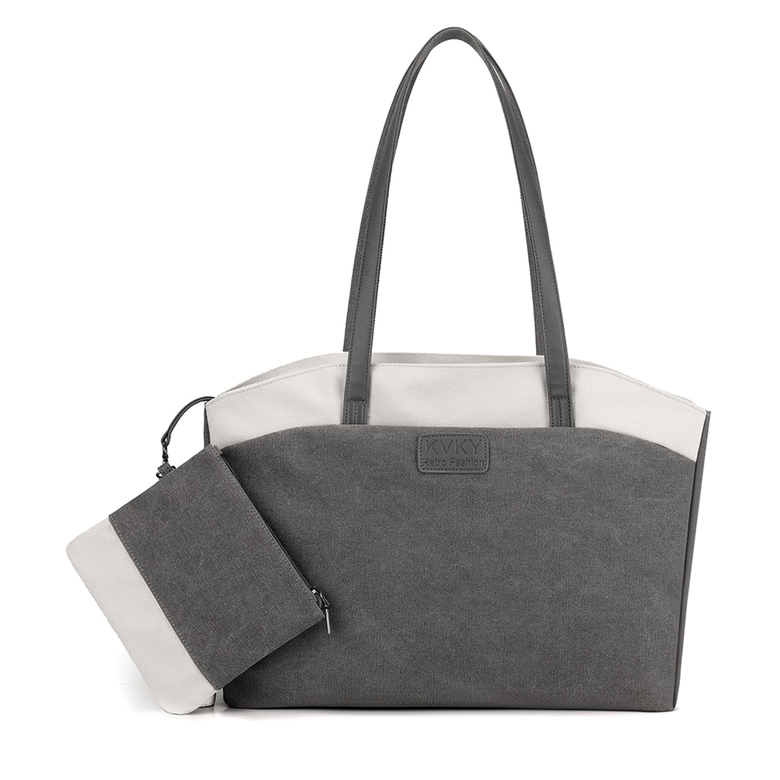KARRESLY Women's Canvas Tote Bag - Large Capacity Shoulder Bag for Laptop, Work & Travel - 2PCS Set (Perfect for Office, Shopping & Daily Commute)