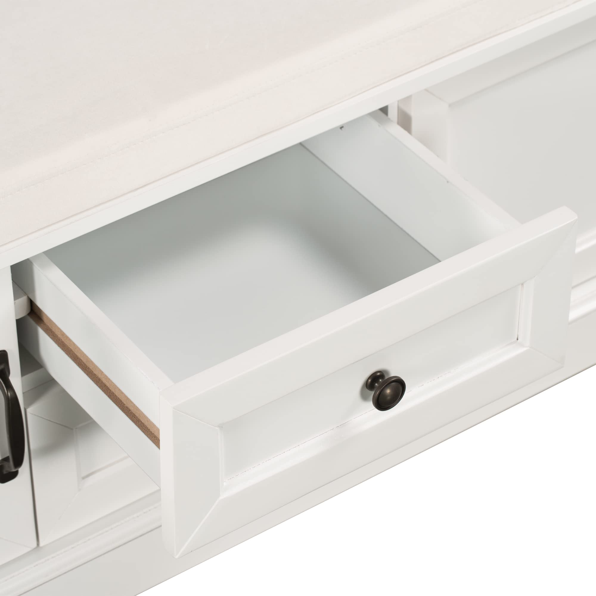 Merax 2-Drawer & 2-Cabinet Storage Bench with Removable Cushion - White Entryway Shoe Bench for Living Room, Bedroom & Hallway Organization | Perfect for Small Space Storage & Seating Solution