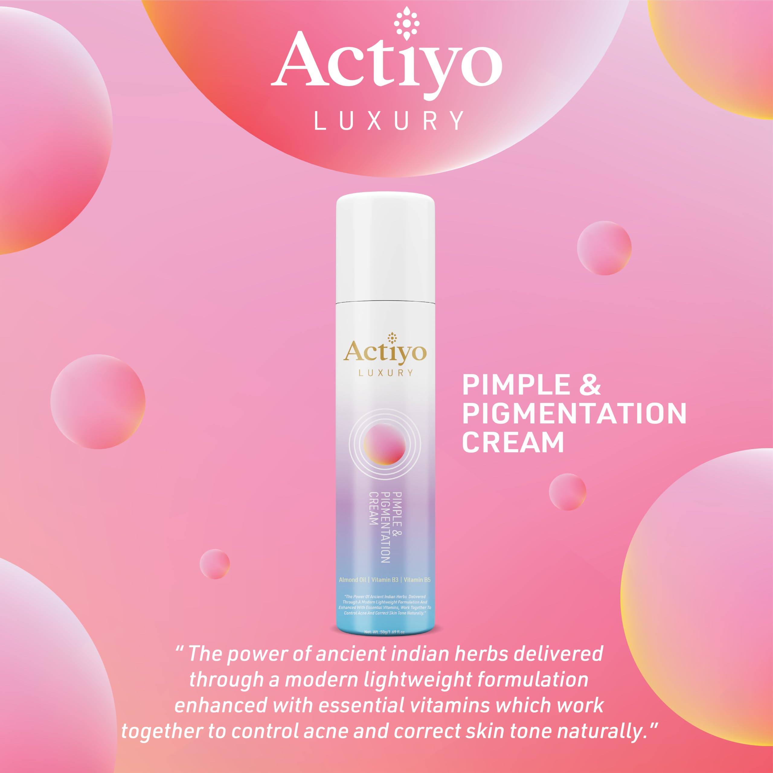 Actiyo® Luxury Acne & Pigmentation Cream with Ancient Indian Herbs - Vitamin Enriched for Clear Skin & Even Tone (50g) - Perfect for Daily Skincare & Acne Treatment
