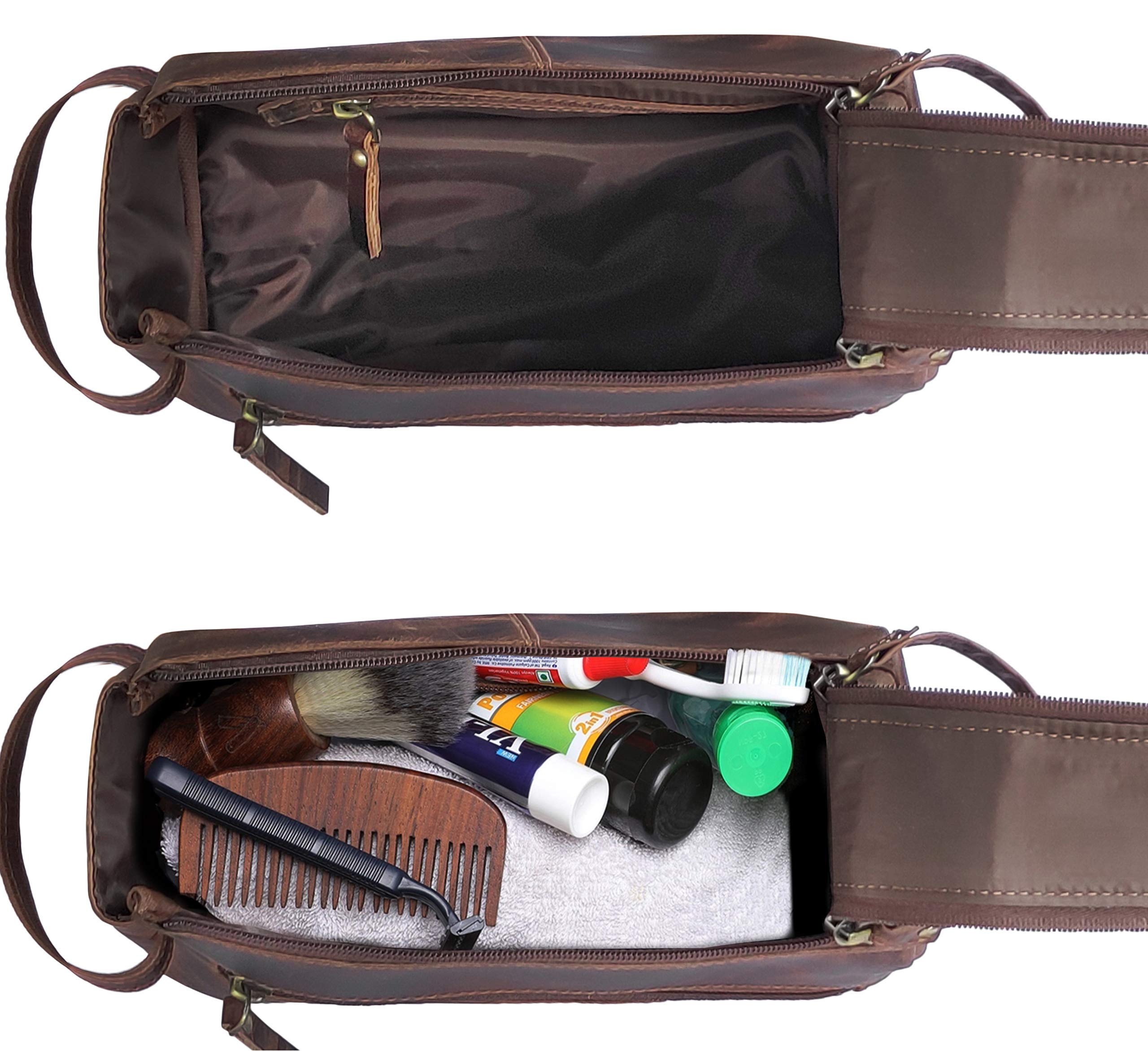 RUSTIC TOWN Genuine Leather Toiletry Bag Set - Handmade Top Grain Leather Travel Organizer for Men & Women | Perfect Gift for Business Trips, Camping & Vacation Essentials