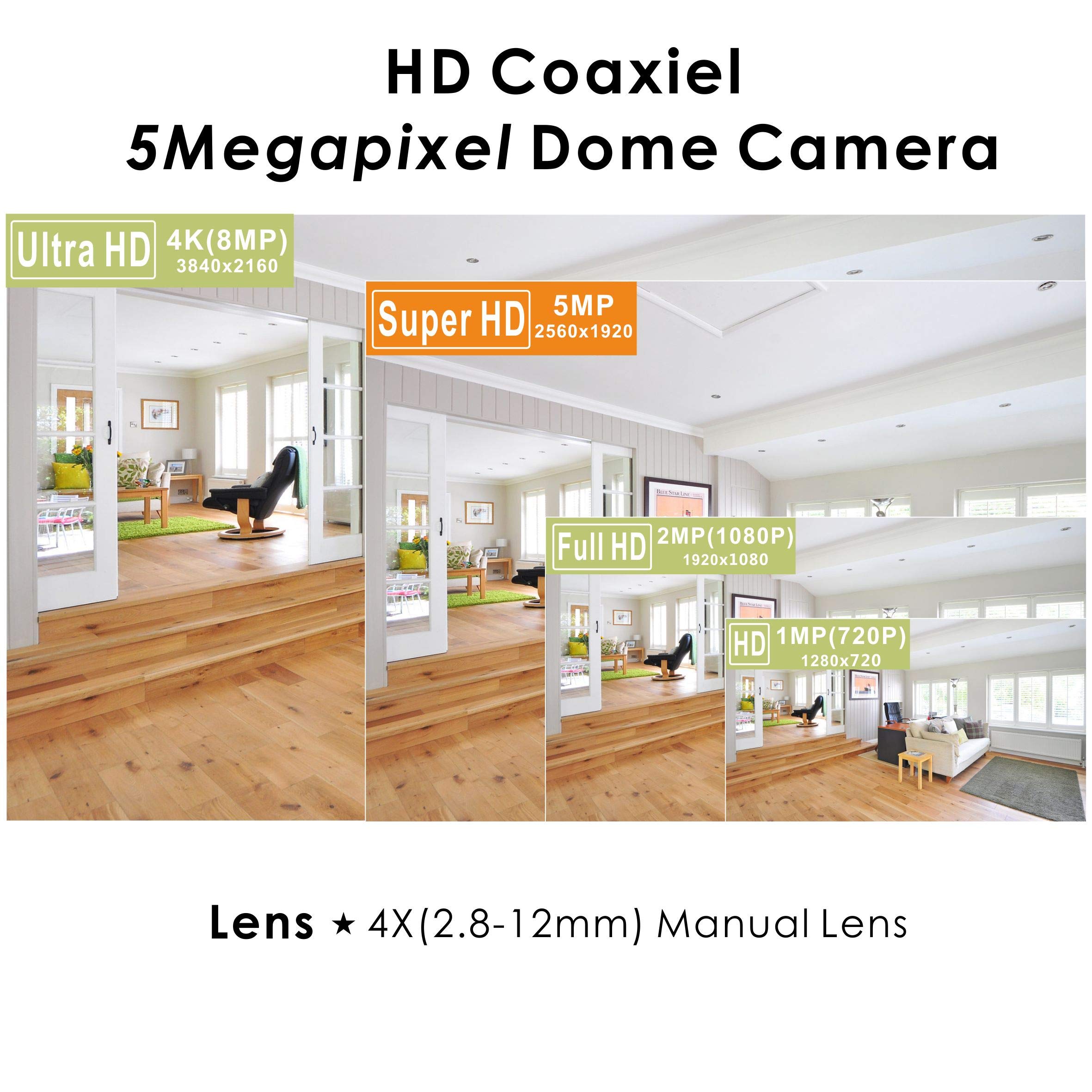 5MP 4MP Dome Super Hybrid Security Camera HD-TVI/CVI/AHD/960H CCTV - 2.8-12mm Varifocal Lens, 98ft Night Vision, IP66 Waterproof for Indoor/Outdoor Use - Home Security, Business Surveillance & Property Protection (Gray)