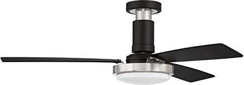 Craftmade MNG52FBBNK3 52-Inch Modern Flush Mount Ceiling Fan with LED Light & Wall Control - 3 Flat Black Plywood Blades, Flat Black/Brushed Polished Nickel - Perfect for Living Rooms, Bedrooms & Indoor Spaces