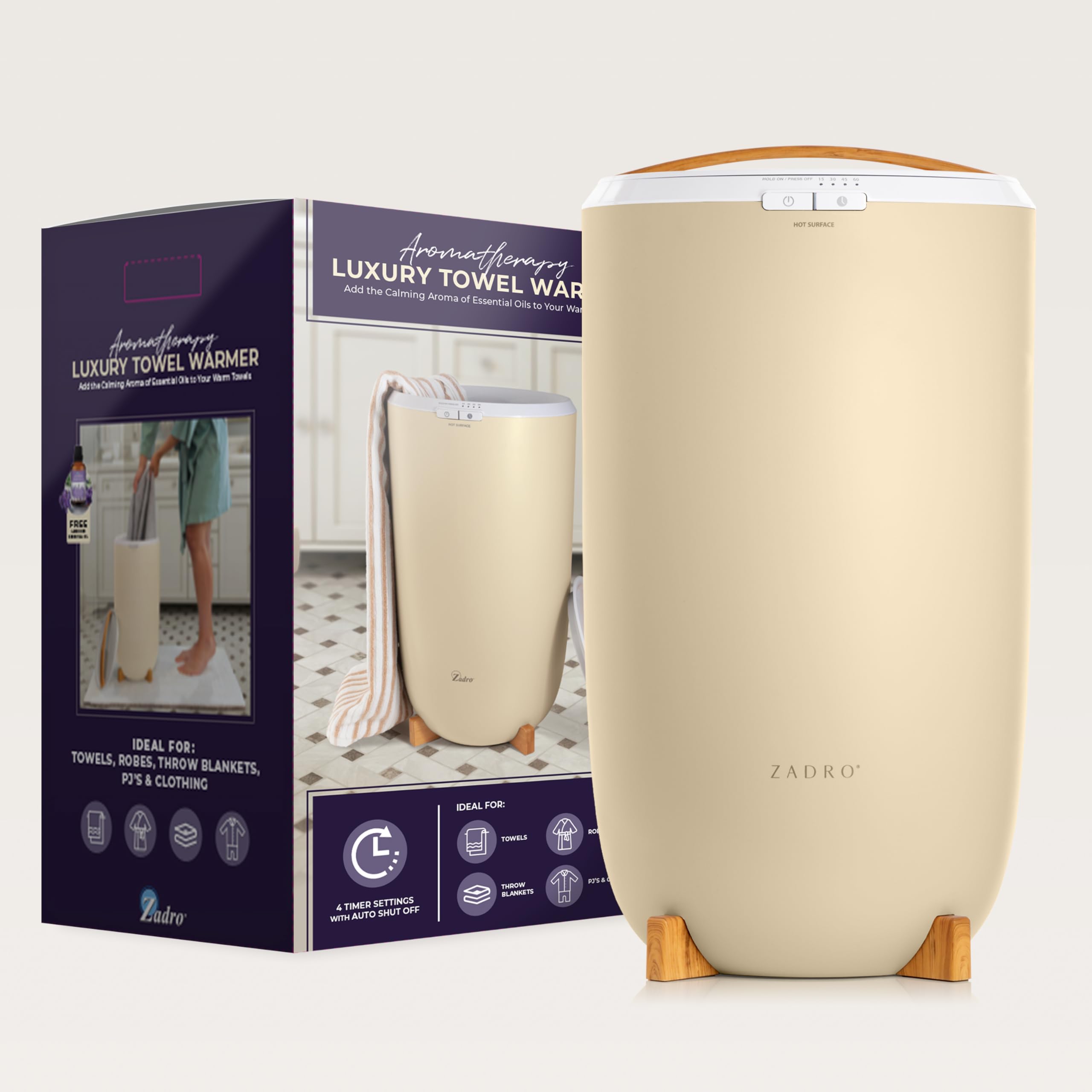 Zadro Large Aromatherapy Towel Warmer Bucket with Essential Oil Wood Disk | Stainless Steel Spa & Bathroom Towel Heater | Auto Shut Off | Holds 2 Large Towels, Blankets, Bathrobes & PJs | Perfect for Home Spa, Relaxation & Luxury Bath Experience