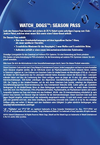 Watch Dogs Season Pass - PS4 Digital Download Code | Austria PSN Account | Bonus Content for Enhanced Gameplay | Perfect for Open-World Action Fans