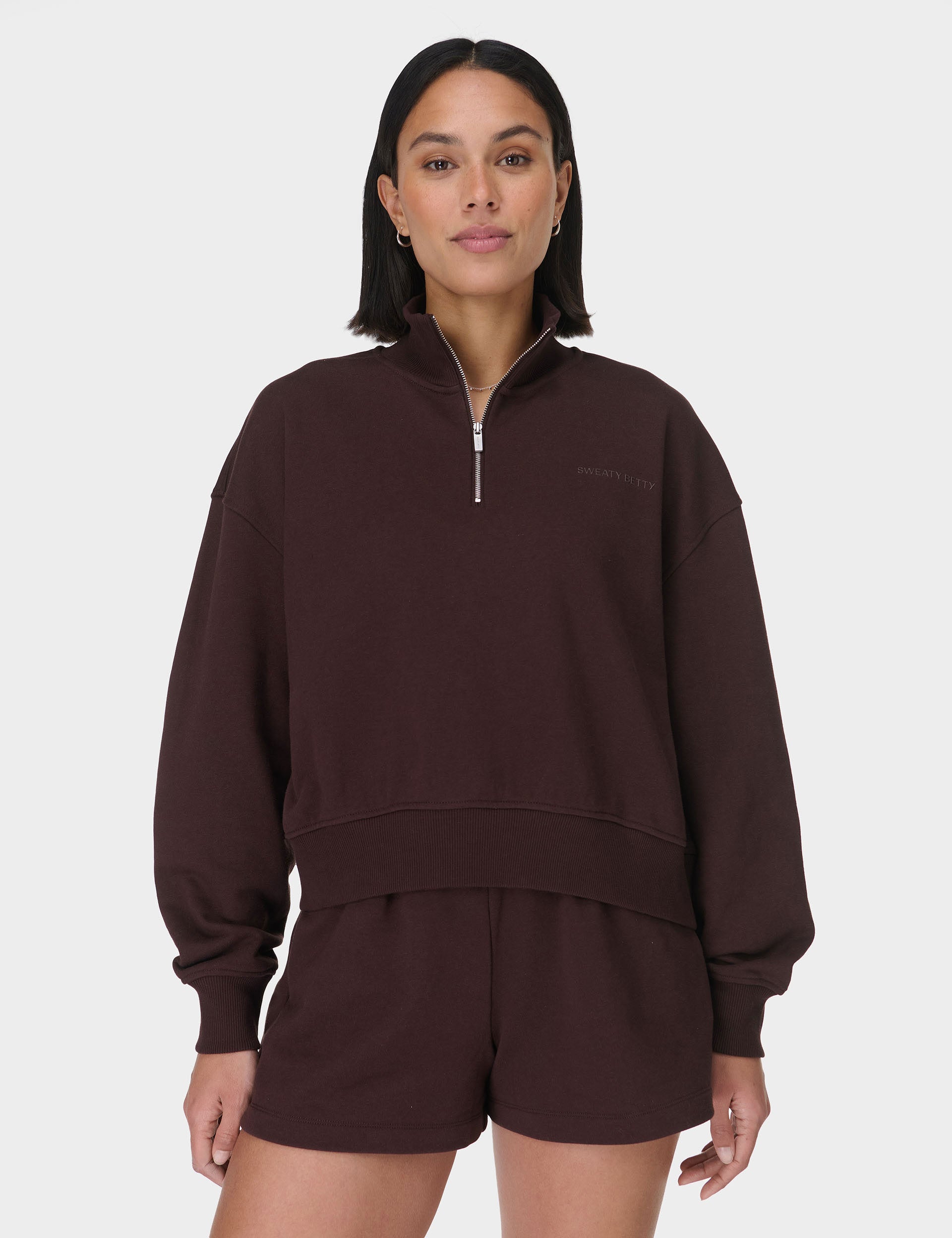 Revive Crop Half Zip Sweatshirt for Women - Sable Brown | Cozy & Stylish Pullover for Casual Wear, Gym, and Outdoor Activities