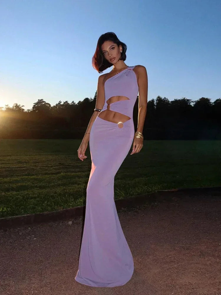 2024 Women's Asymmetrical Cut-Out One Shoulder Split Long Dress - Sexy Elegant Purple Party Gown (Style C96 CF29) | Perfect for Evening Galas, Prom Nights & Cocktail Events